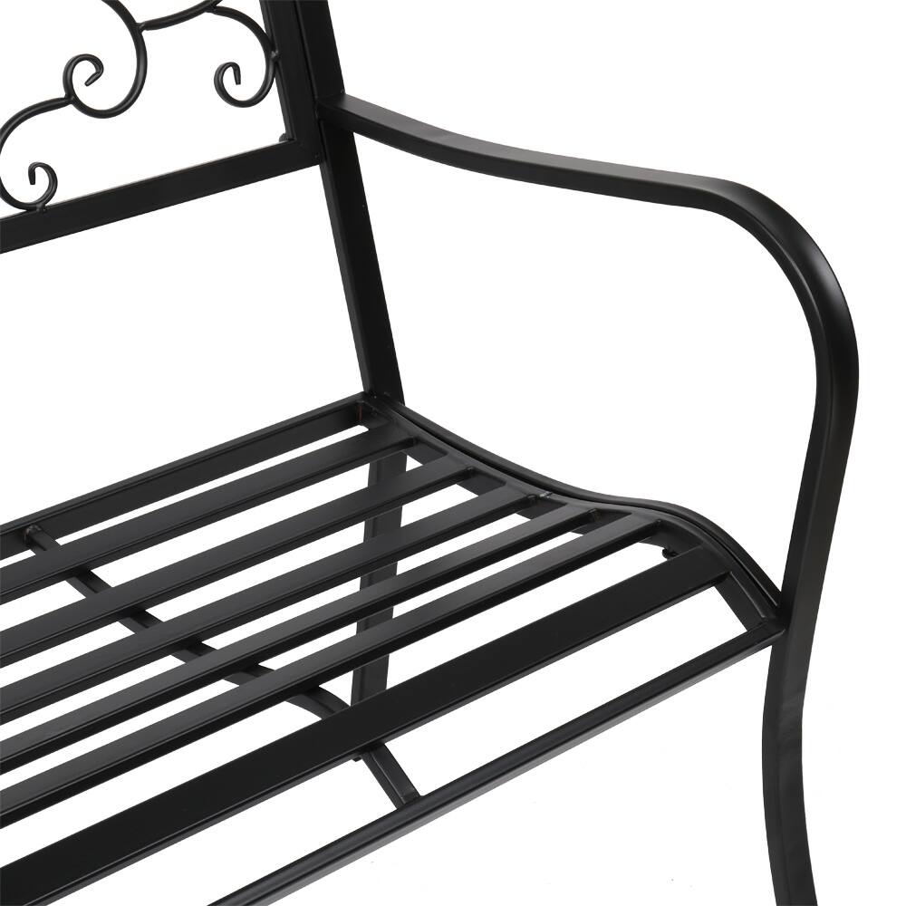51" Outdoor Bench Patio Porch Chair Deck Iron Frame Black Bed Bath